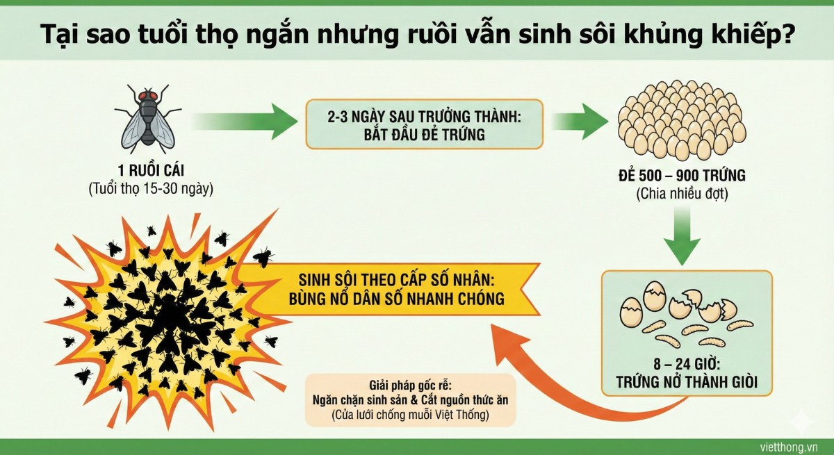 Dù có tuổi thọ ngắn nhưng ruồi vẫn sinh sôi rất nhanh
