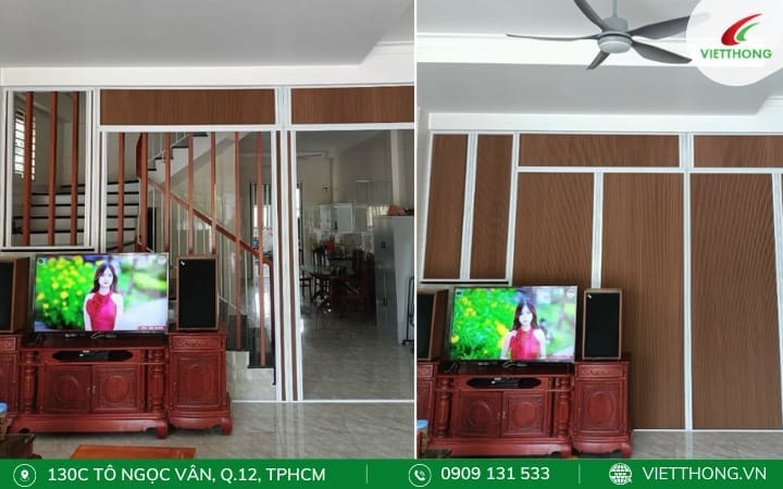 Vách tổ ong ngăn lạnh cầu thang với phòng khách