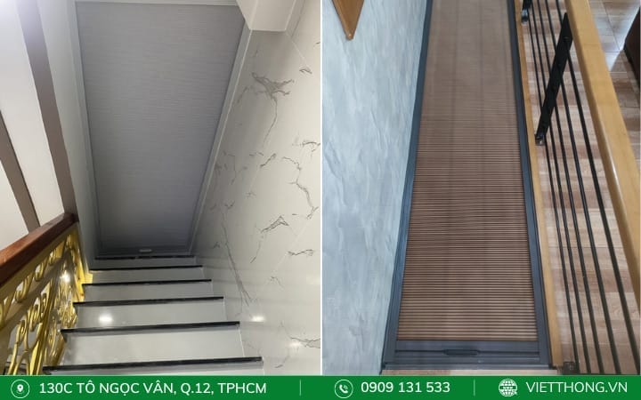 Vách ngăn cầu thang, ngăn lối lên lầu bằng rèm tổ ong