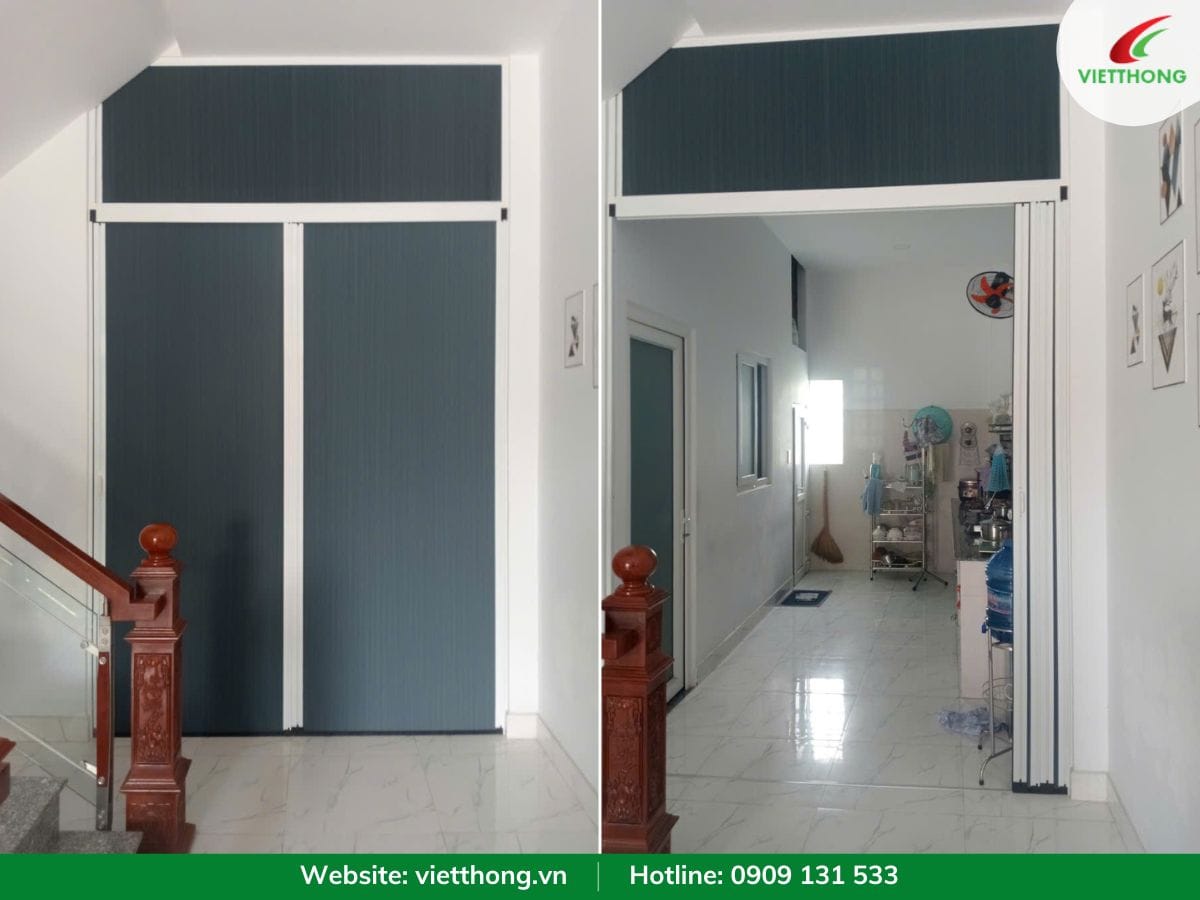 Vách ngăn tổ ong lắp đặt tại phòng khách và bếp nhà phố hiện đại