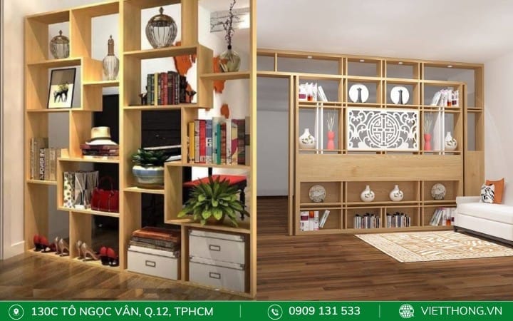 Vách ngăn gỗ kệ sách vừa đẹp vừa tiện ích