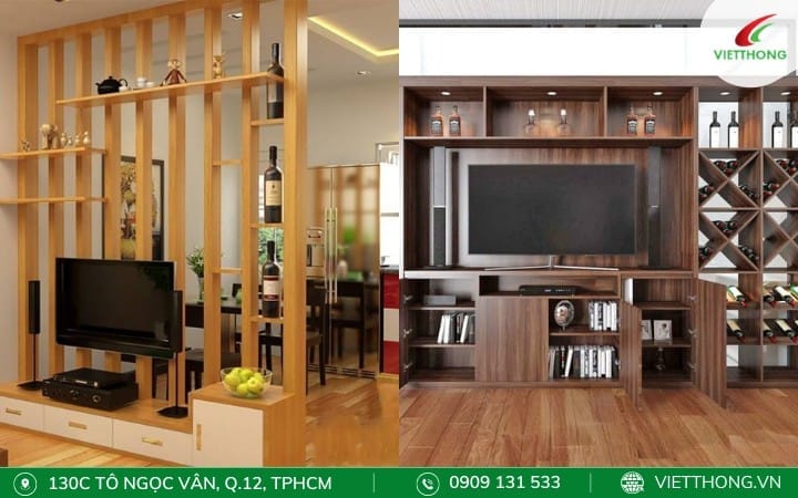 Vách ngăn gỗ kệ tủ ti vi