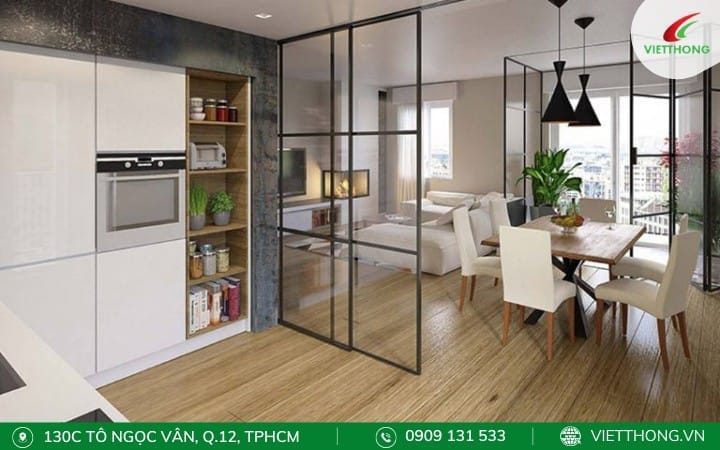 Vách ngăn nhôm kính đơn giản và hiện đại