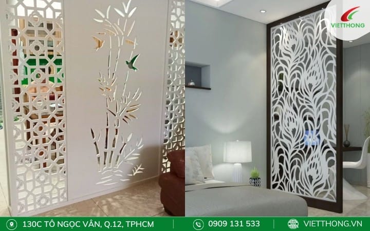 Vách ngăn nhựa CNC trang trí các khu vực phòng khách phòng ngủ